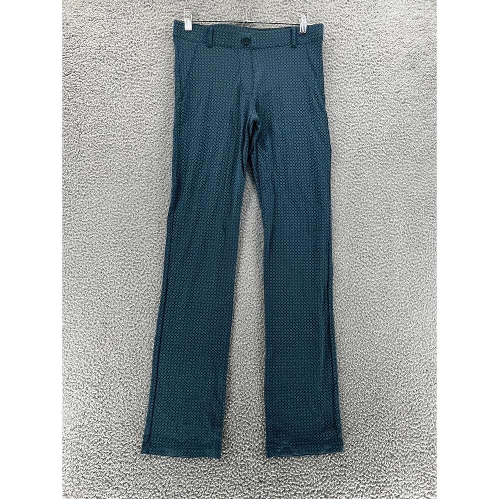 Betabrand Women's Dress Pant Yoga Pants Teal‎ Blue Geometric Pattern Size Small